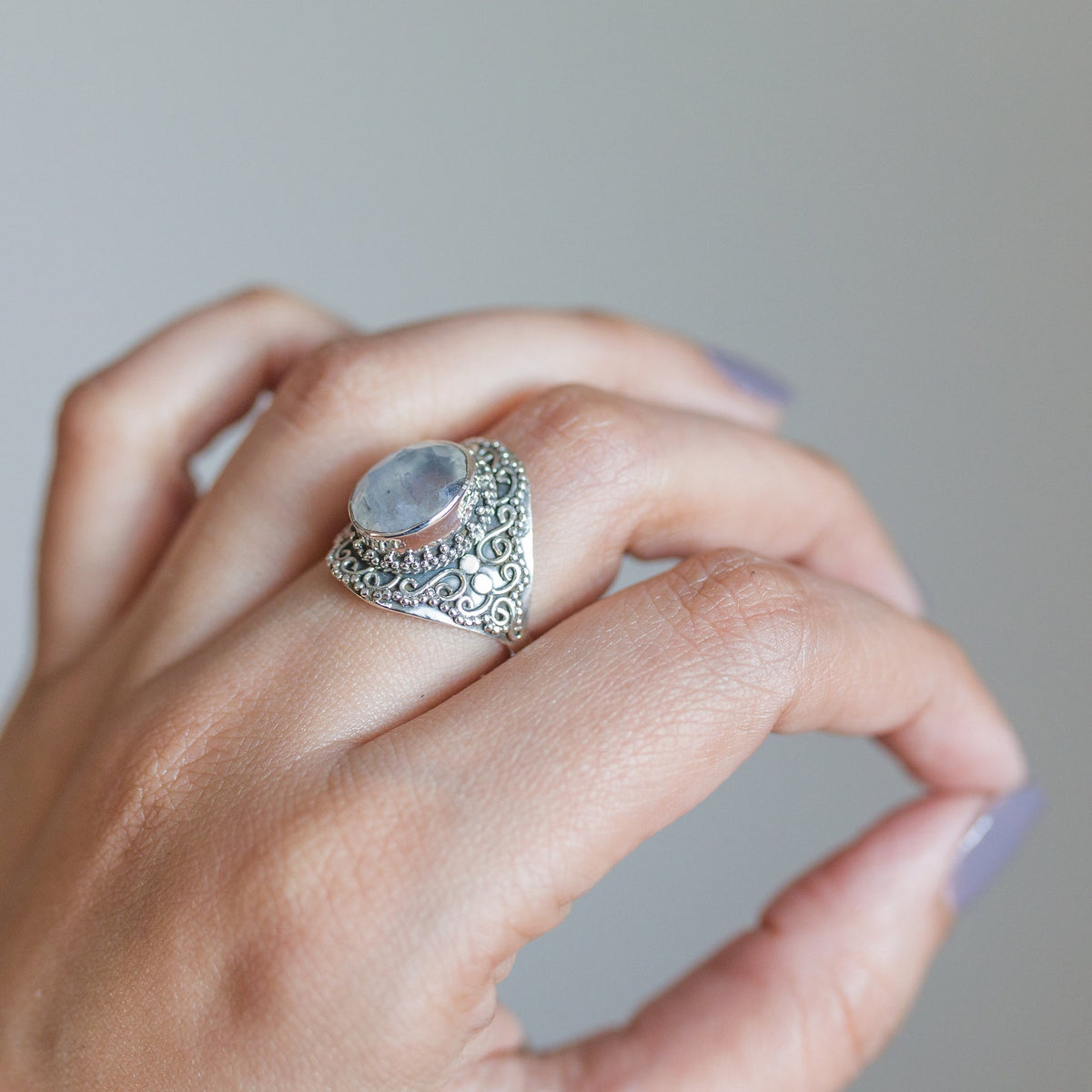 Faceted Moonstone Ring in Sterling Silver