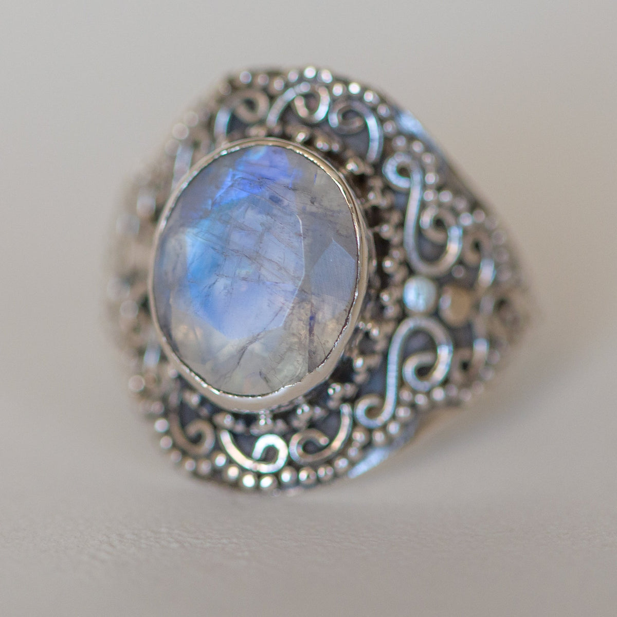 Faceted Moonstone Ring in Sterling Silver