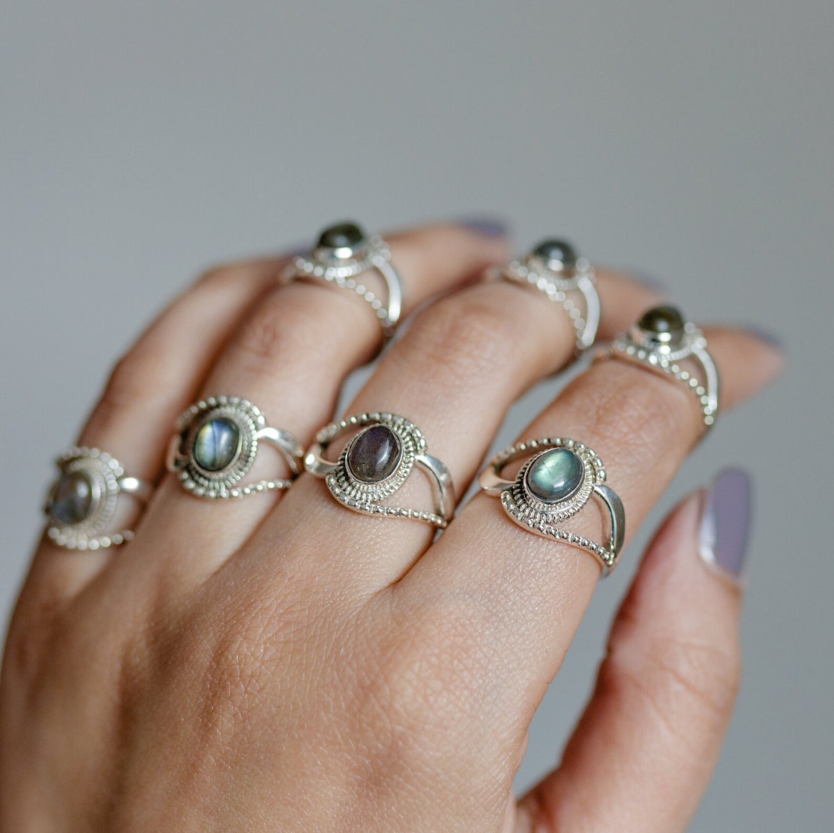 Oval Labradorite Ring, Boho Hippie Ring