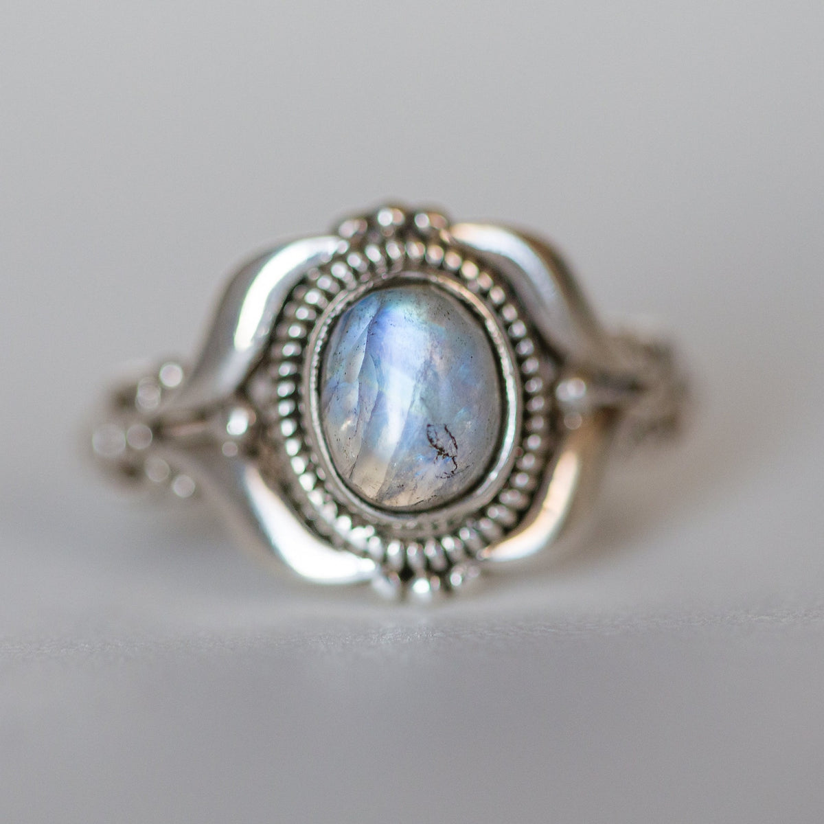 Bohemian Silver Ring, Moonstone Statement June Birthstone Ring