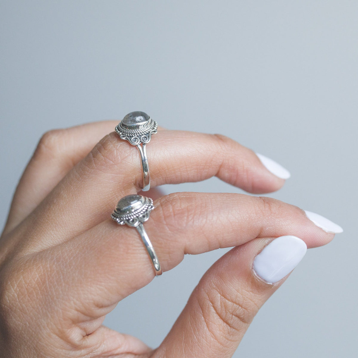 Blue Labradorite Ring, Delicate Silver Ring