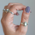 Oval labradorite Ring, Silver Stamped Ring