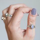 Blue Moonstone Silver Stamped Ring - Faceted Stone Ring