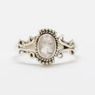 Blue Moonstone Silver Stamped Ring - Faceted Stone Ring