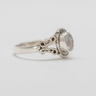 Blue Moonstone Silver Stamped Ring - Faceted Stone Ring