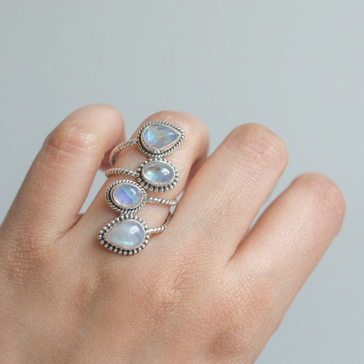 Adjustable Silver and Blue Moonstone Ring
