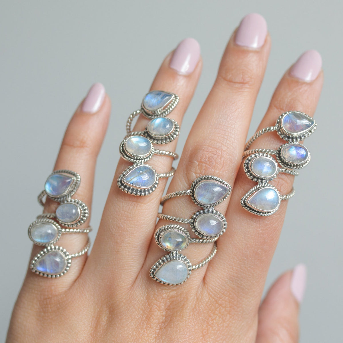 Adjustable Silver and Blue Moonstone Ring