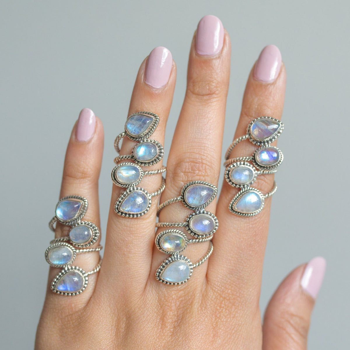 Adjustable Silver and Blue Moonstone Ring