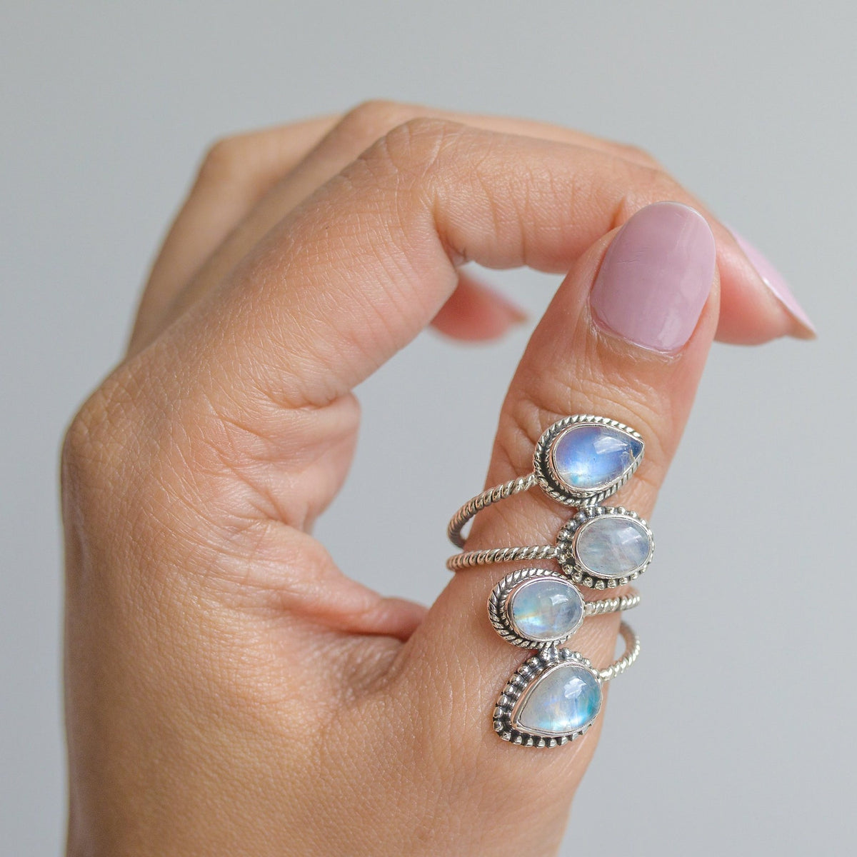 Adjustable Silver and Blue Moonstone Ring