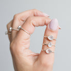 Natural Rose Quartz Crystal Ring, Teardrop Stone Ring in Sterling Silver