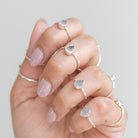 Natural Rose Quartz Ring, Teardrop Stone Ring in Sterling Silver