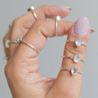 Natural Rose Quartz Ring, Teardrop Stone Ring in Sterling Silver