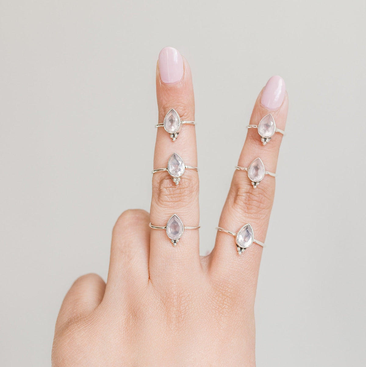 Pear Rose Quartz Silver Ring - Crystal Quartz Ring