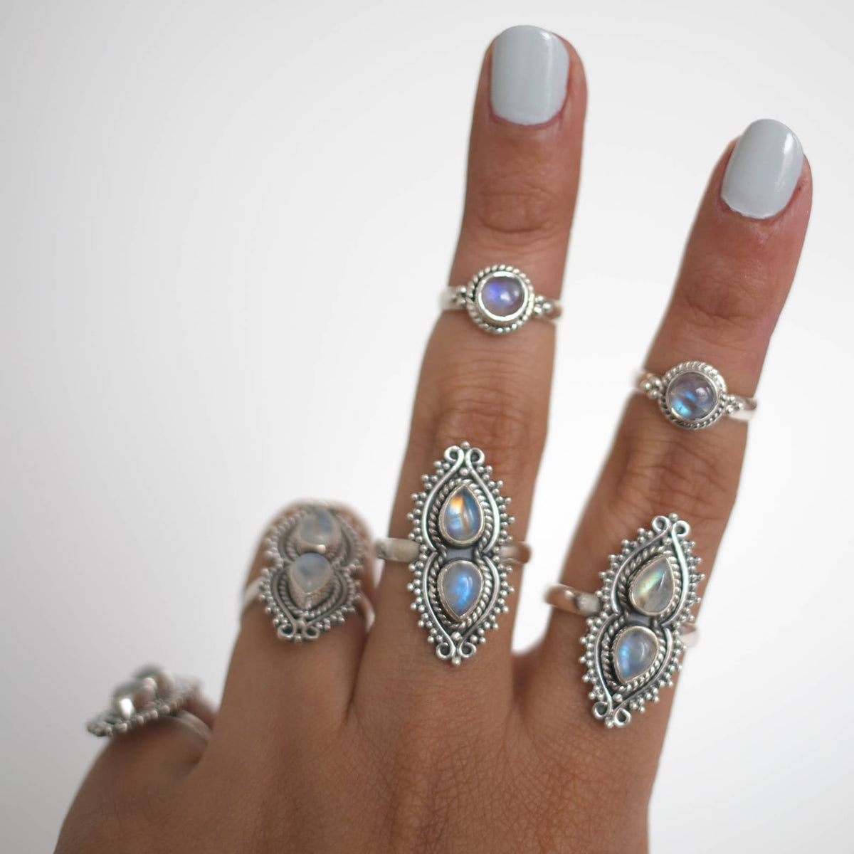 Two Moonstone Ring, Unique Silver Ring
