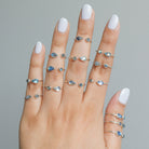Blue Moonstone & Labradorite Adjustable Dainty Stacking Ring, Thin Silver Rings
