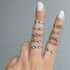 Blue Moonstone & Labradorite Adjustable Dainty Stacking Ring, Thin Silver Rings