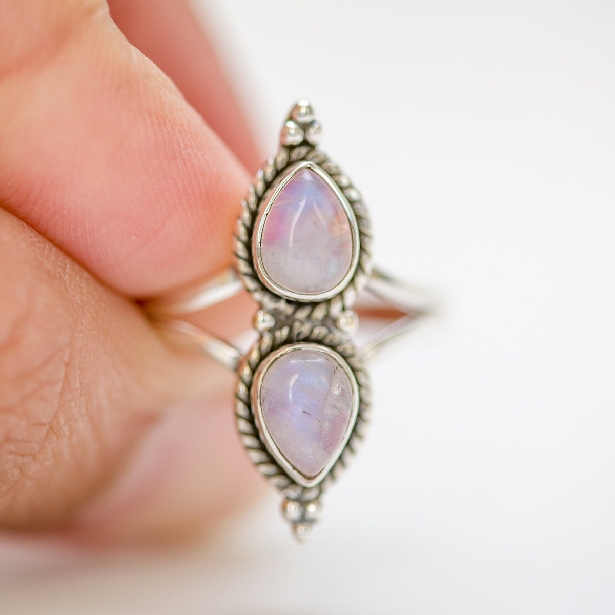 Teardrop Stone Ring, Pink Moonstone Ring