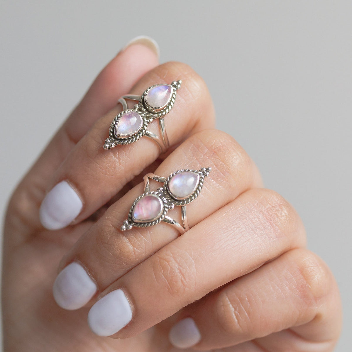 Teardrop Stone Ring, Pink Moonstone Ring
