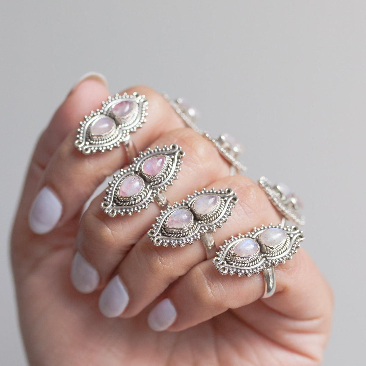 Pink Moonstone Ring, Boho Cocktail Ring