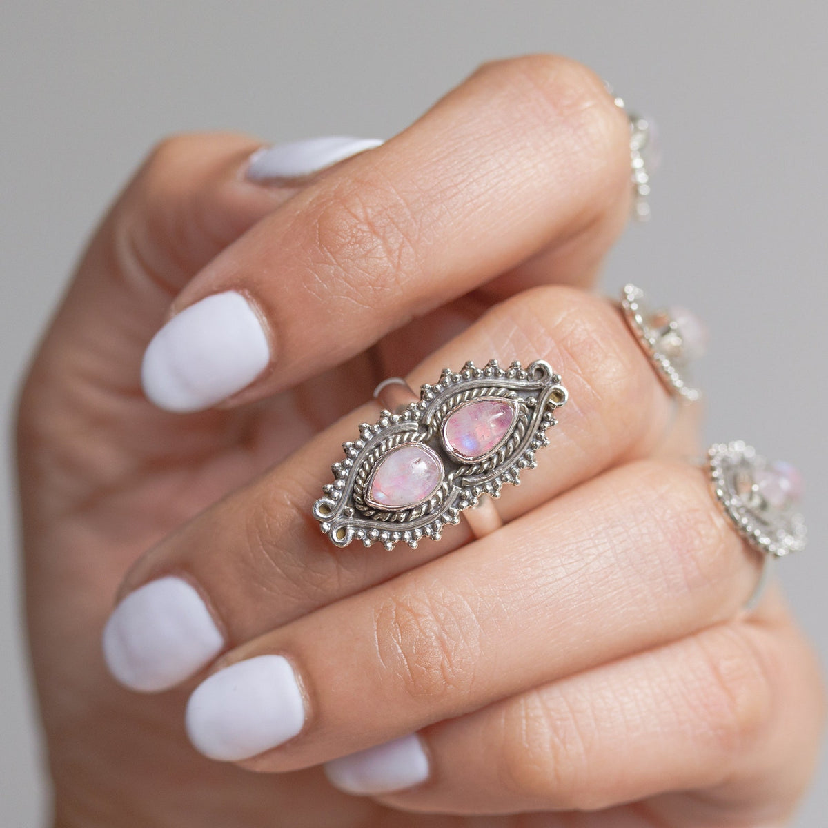 Pink Moonstone Ring, Boho Cocktail Ring