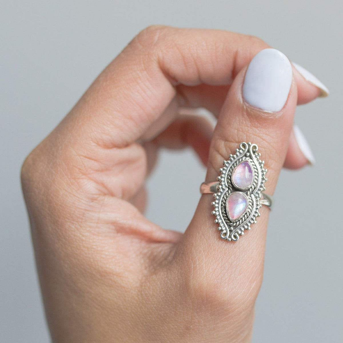Pink Moonstone Ring, Boho Cocktail Ring