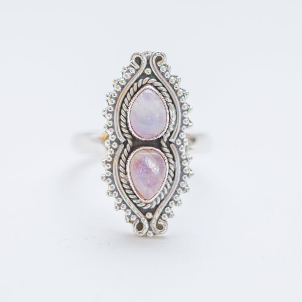 Pink Moonstone Ring, Boho Cocktail Ring