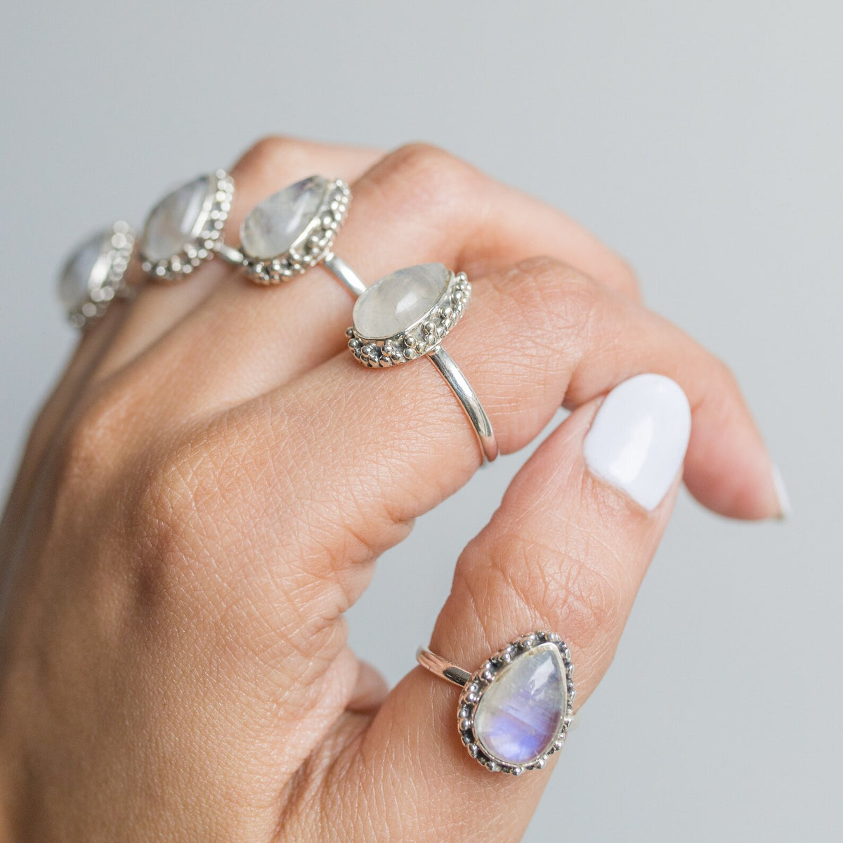 Blue Moonstone Ring, Teardrop Stone Ring