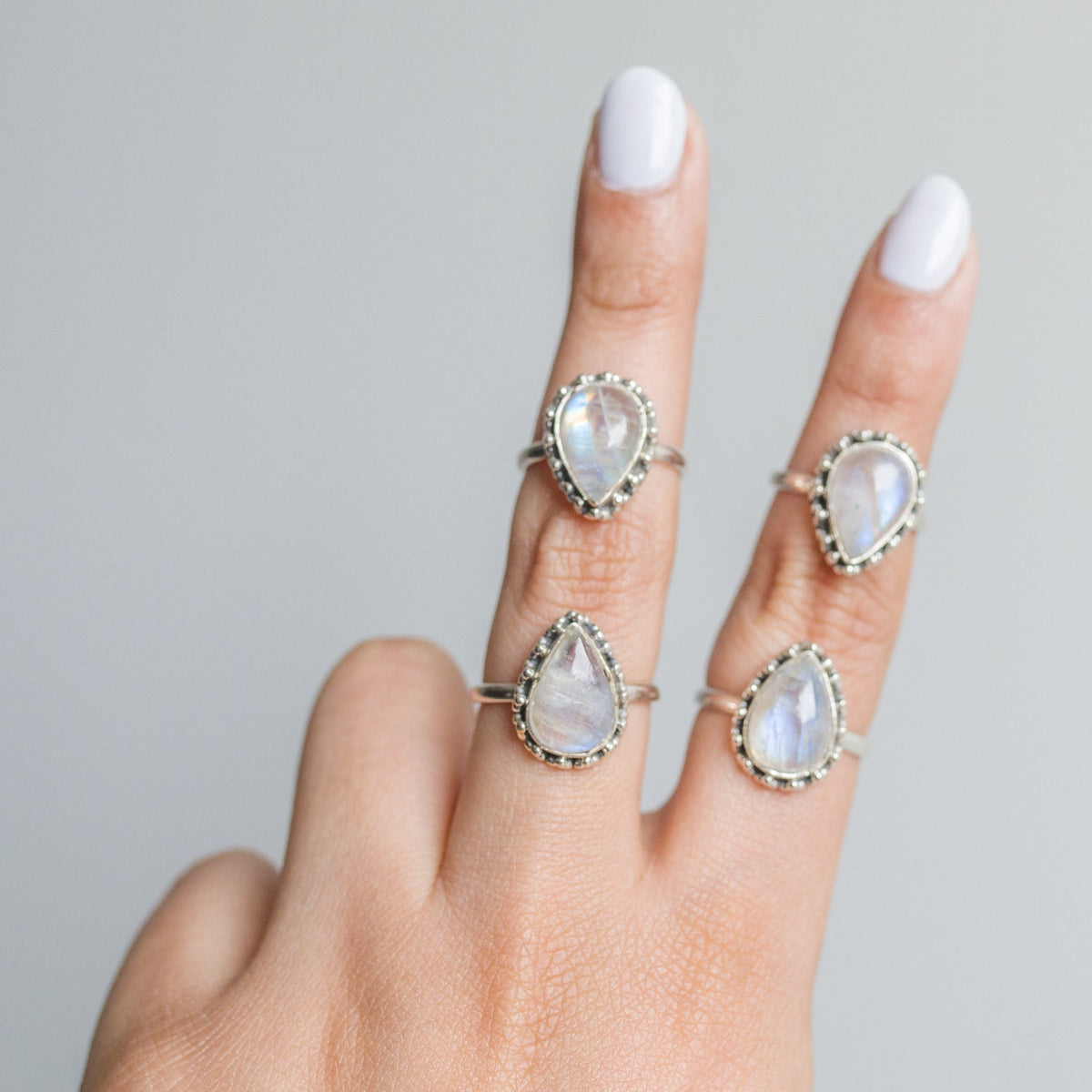 Blue Moonstone Ring, Teardrop Stone Ring