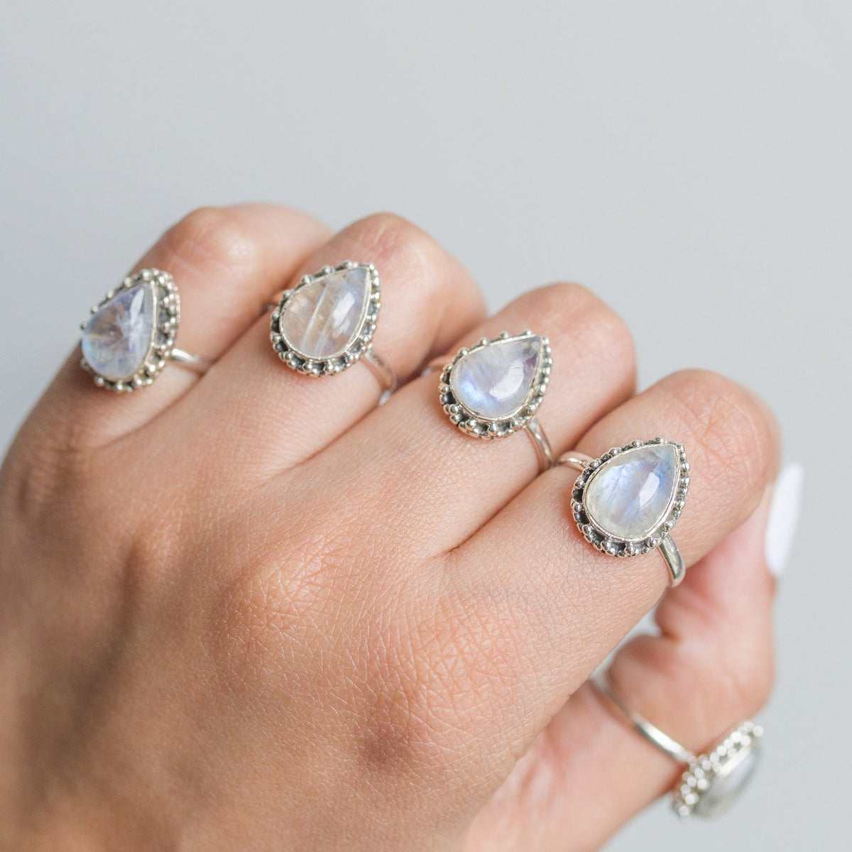 Blue Moonstone Ring, Teardrop Stone Ring