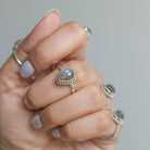 Labradorite Crystal Rain Drop Ring, Silver Dot Ring