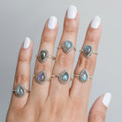 Labradorite Crystal Rain Drop Ring, Silver Dot Ring
