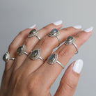 Labradorite Crystal Rain Drop Ring, Silver Dot Ring