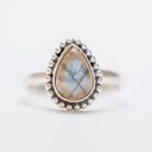 Labradorite Crystal Rain Drop Ring, Silver Dot Ring
