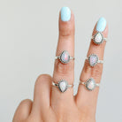 Ethiopian Opal Ring Rain Drop Silver Dot Ring