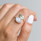 Moonstone Crystal Silver Leaf Ring, Adjustable Ring