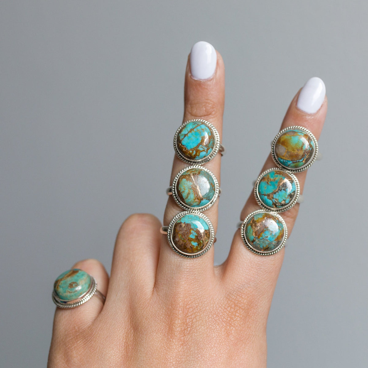 Copper Turquoise Ring, Round Turquoise Ring