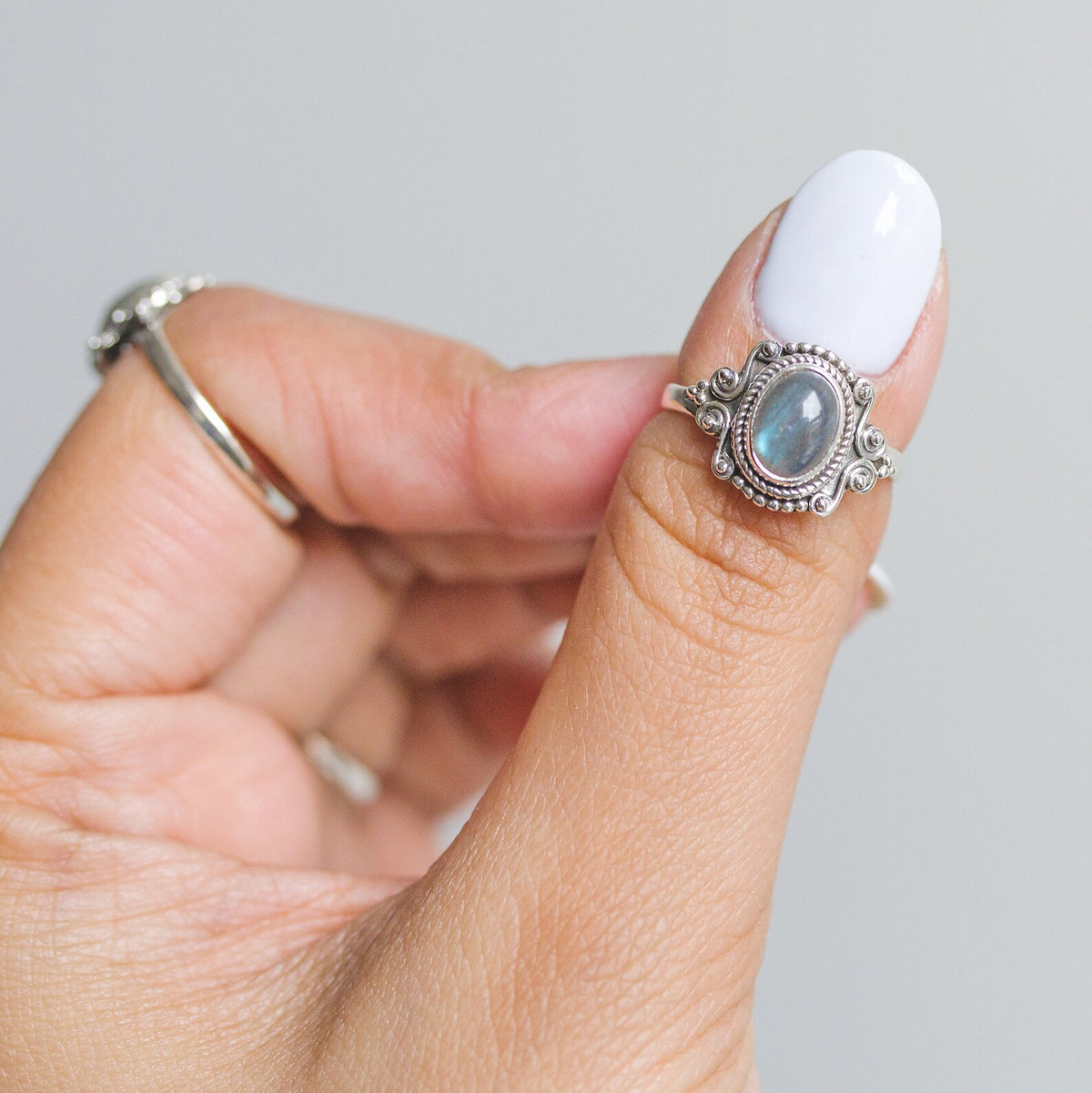 Oval Labradorite Ring, Boho Silver Ring