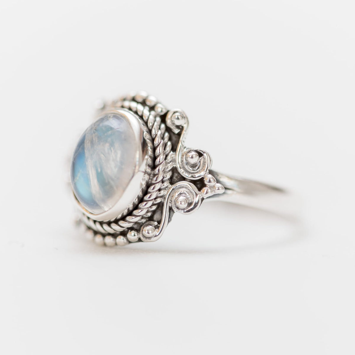 Oval Moonstone Ring, Boho Silver Ring