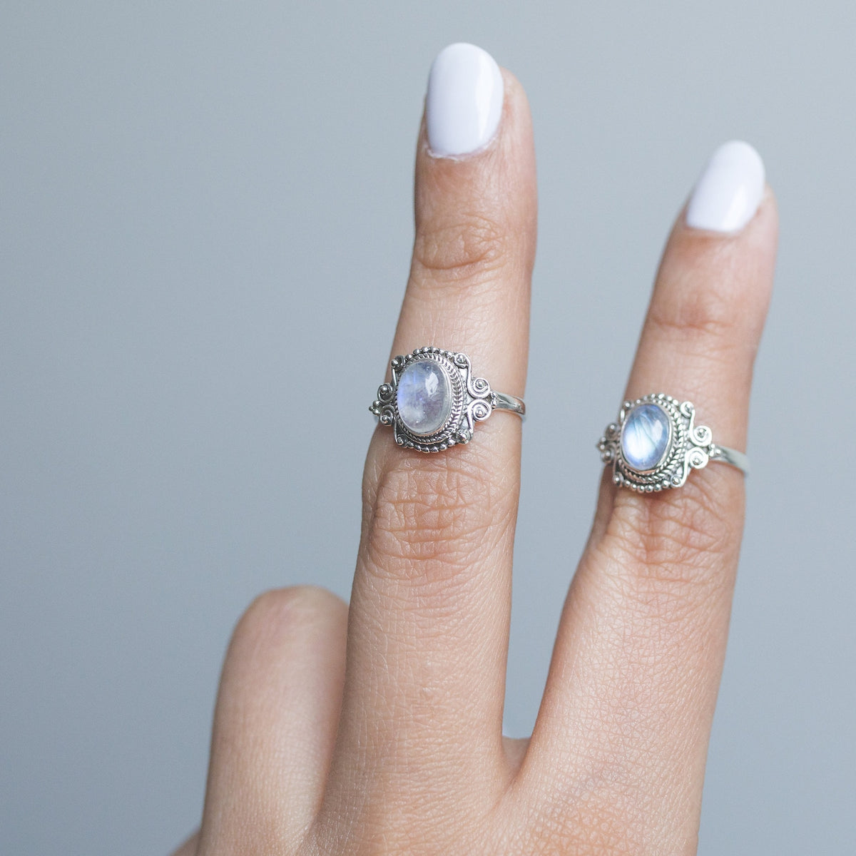 Oval Moonstone Ring, Boho Silver Ring