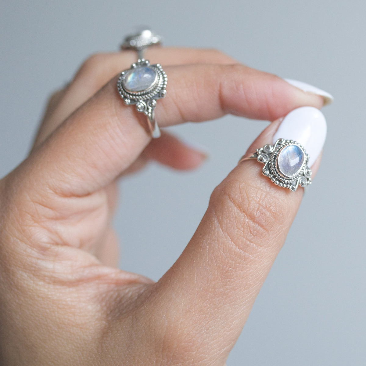 Oval Moonstone Ring, Boho Silver Ring