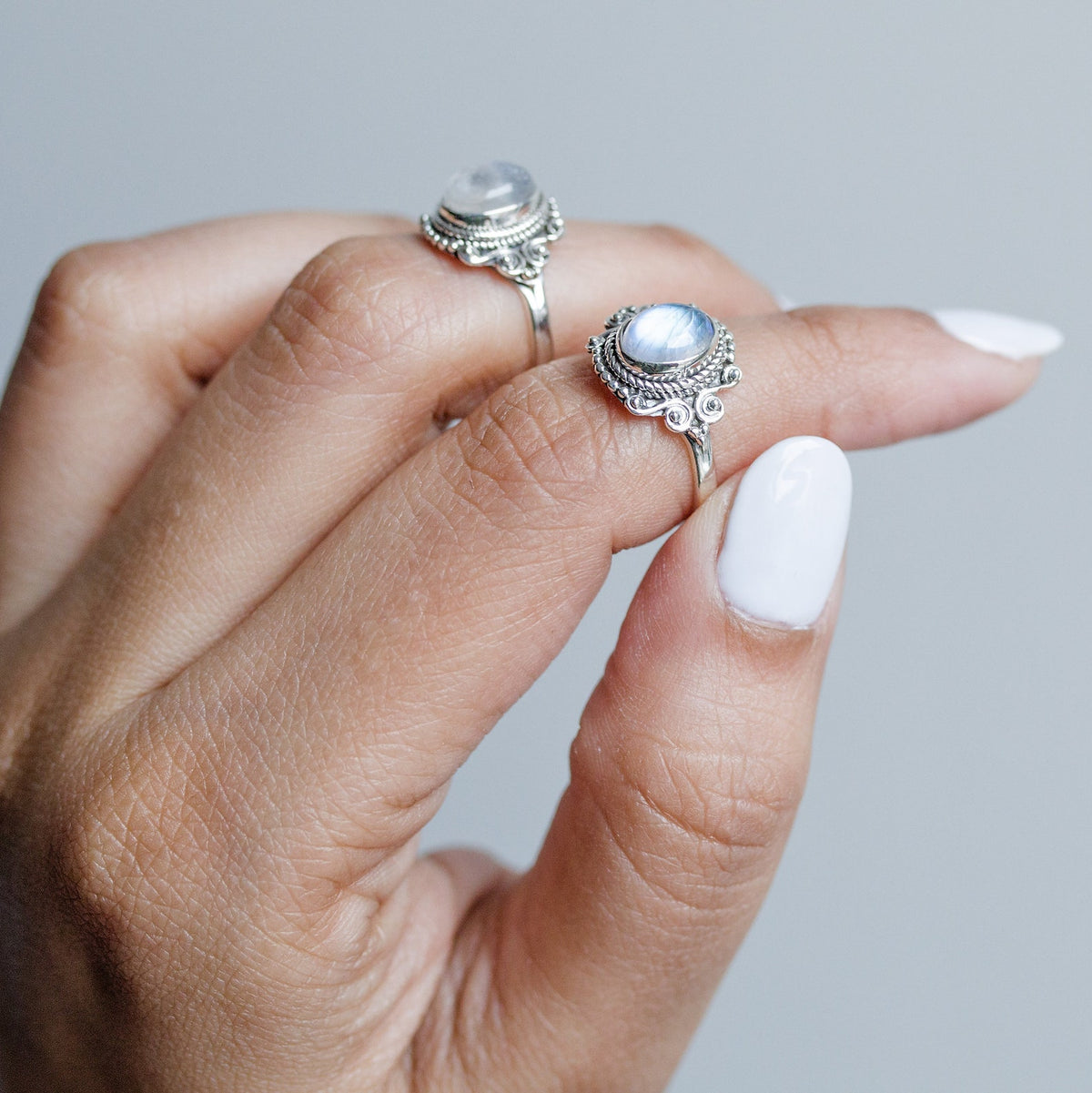 Oval Moonstone Ring, Boho Silver Ring