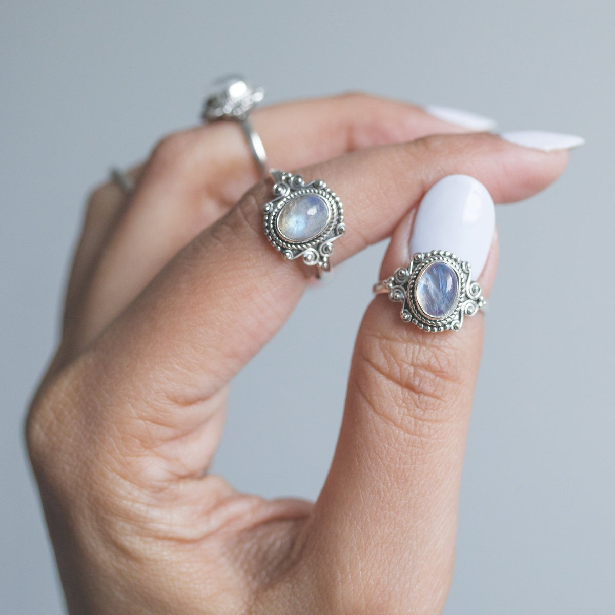 Oval Moonstone Ring, Boho Silver Ring