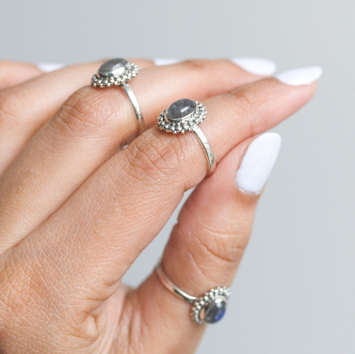 Oval Labradorite Ring, Thin Minimalist Ring