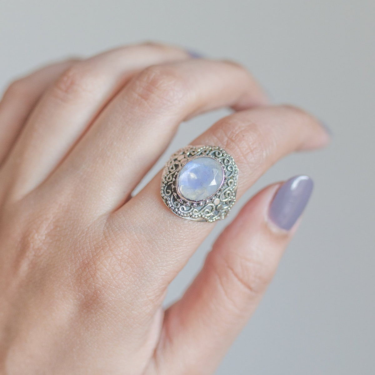 Faceted Moonstone Ring in Sterling Silver