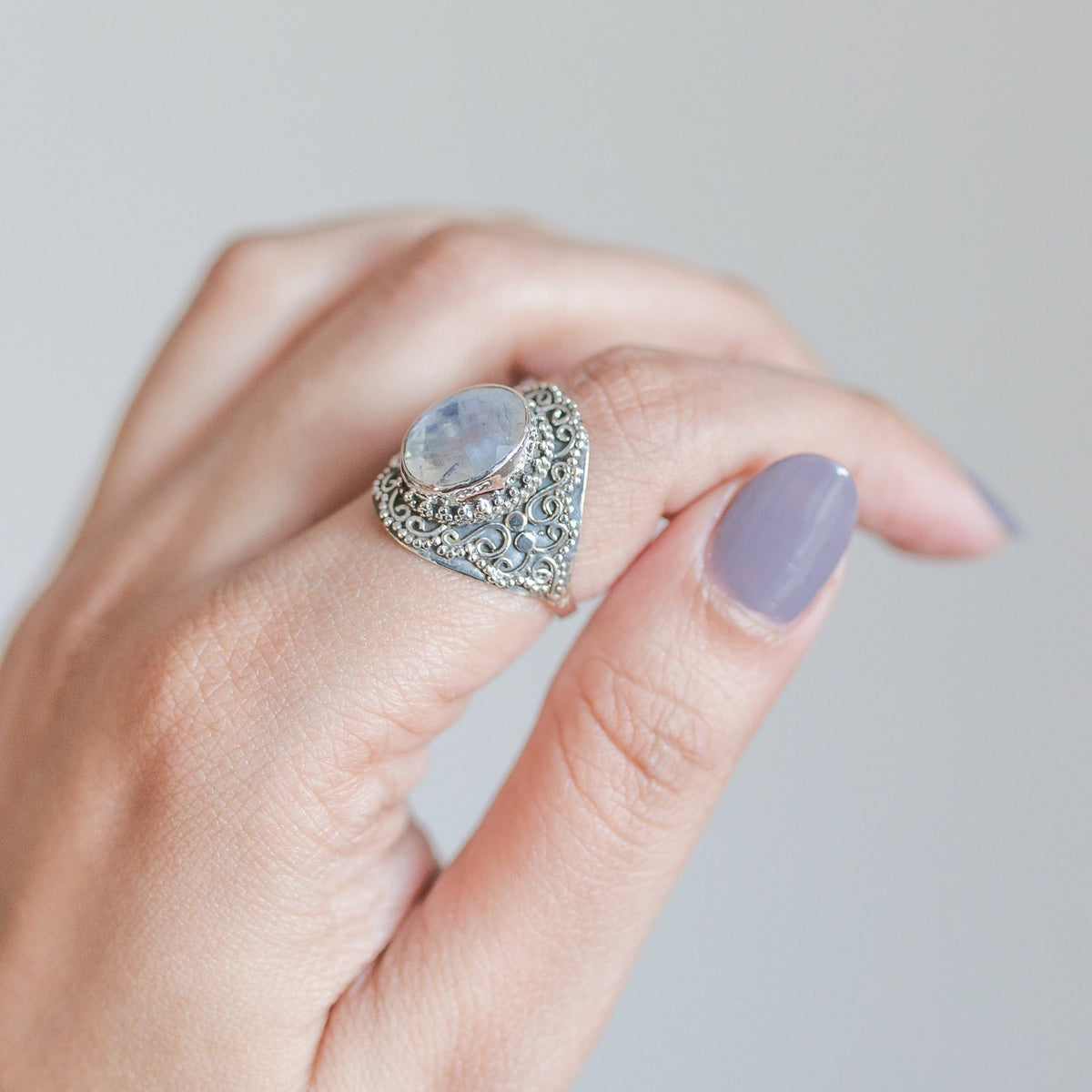 Faceted Moonstone Ring in Sterling Silver