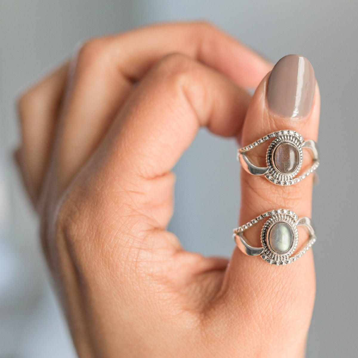 Oval Labradorite Ring, Boho Hippie Ring