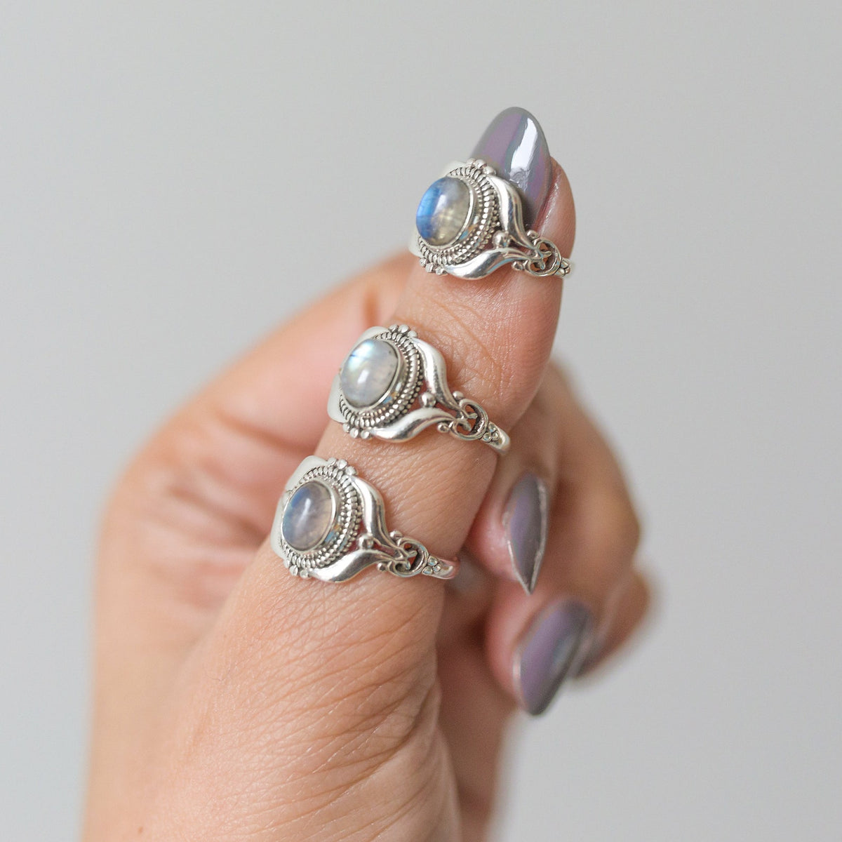 Bohemian Silver Ring, Moonstone Statement June Birthstone Ring