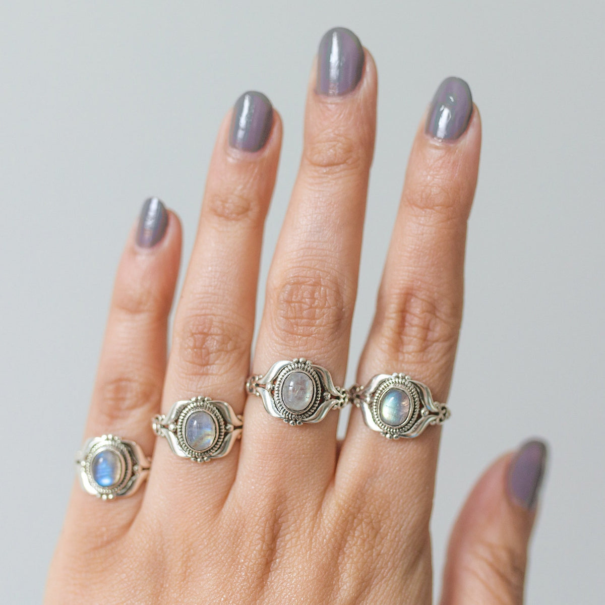 Bohemian Silver Ring, Moonstone Statement June Birthstone Ring