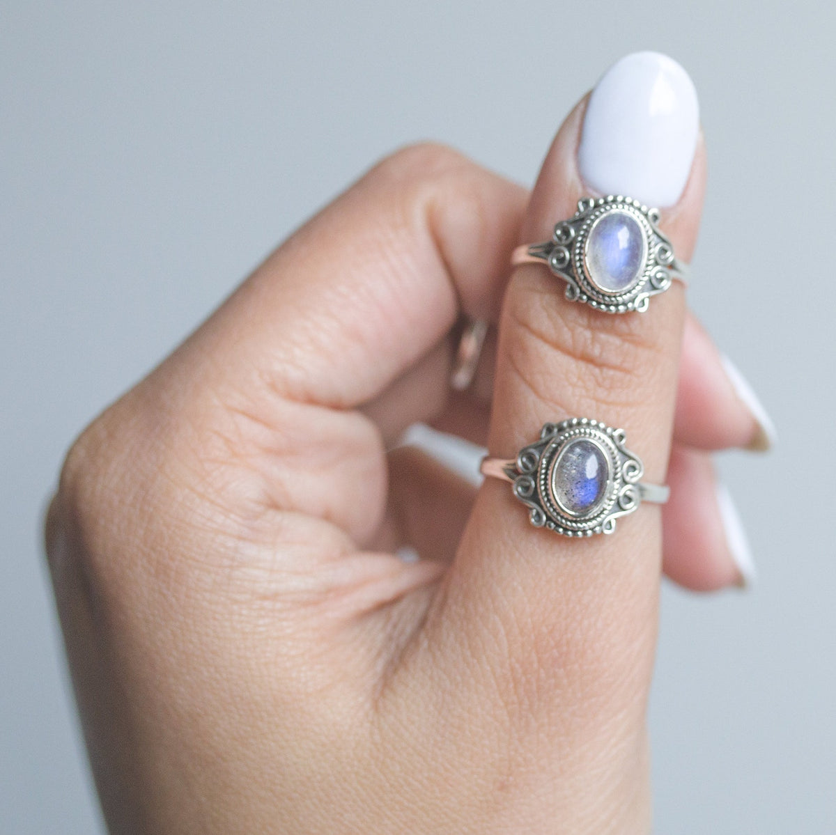 Blue Labradorite Ring, Delicate Silver Ring