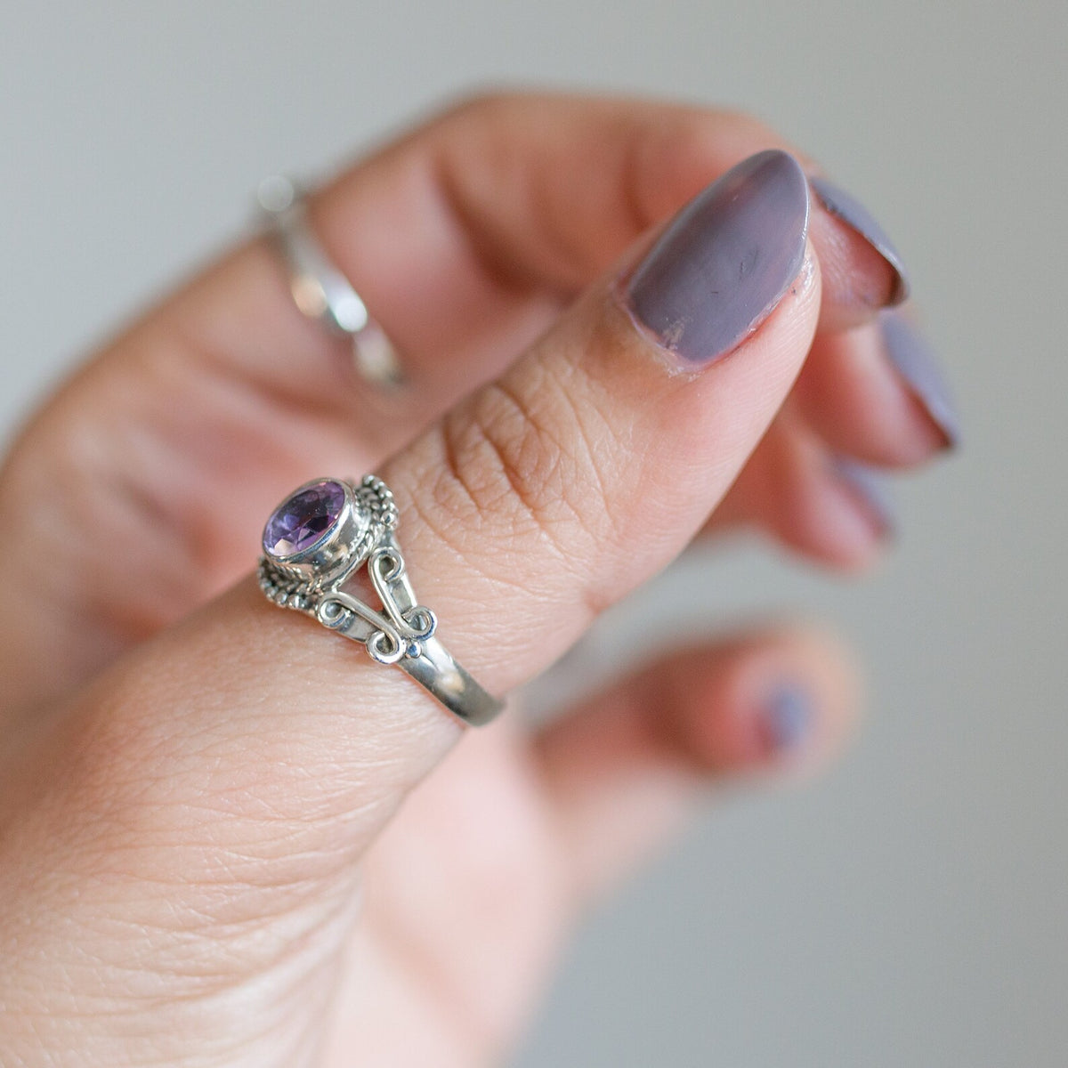 Faceted Amethyst Ring, Purple Stone Ring